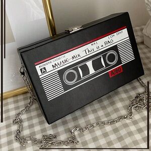 90s Hip Hop Music Element Printed Tape Design Mini Box Crossbody Bag